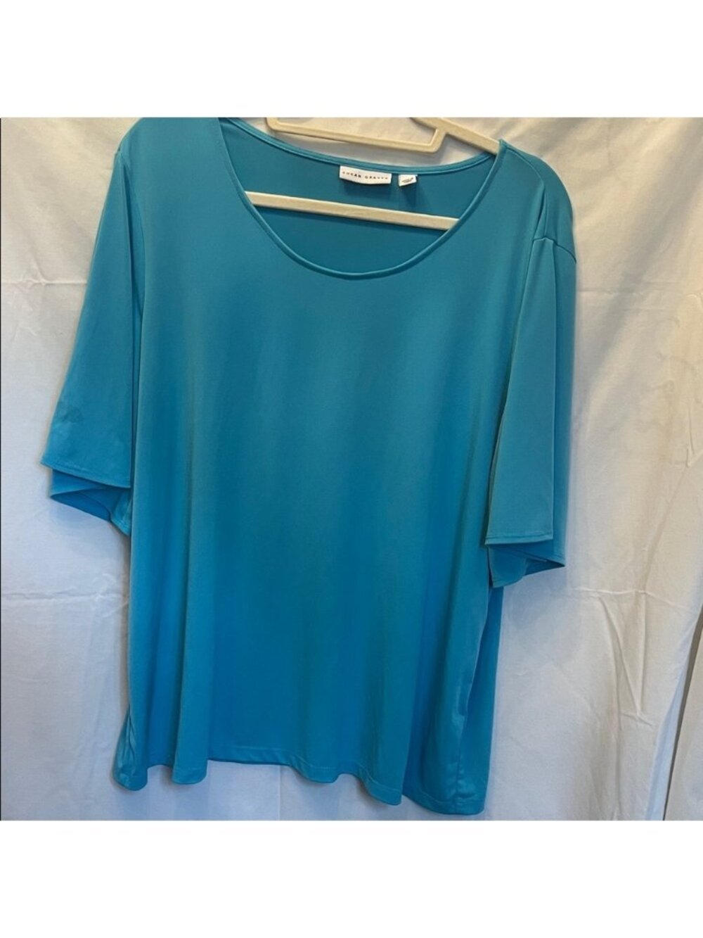 XL Susan Graver Teal Short Sleeve Scoop Neck Top